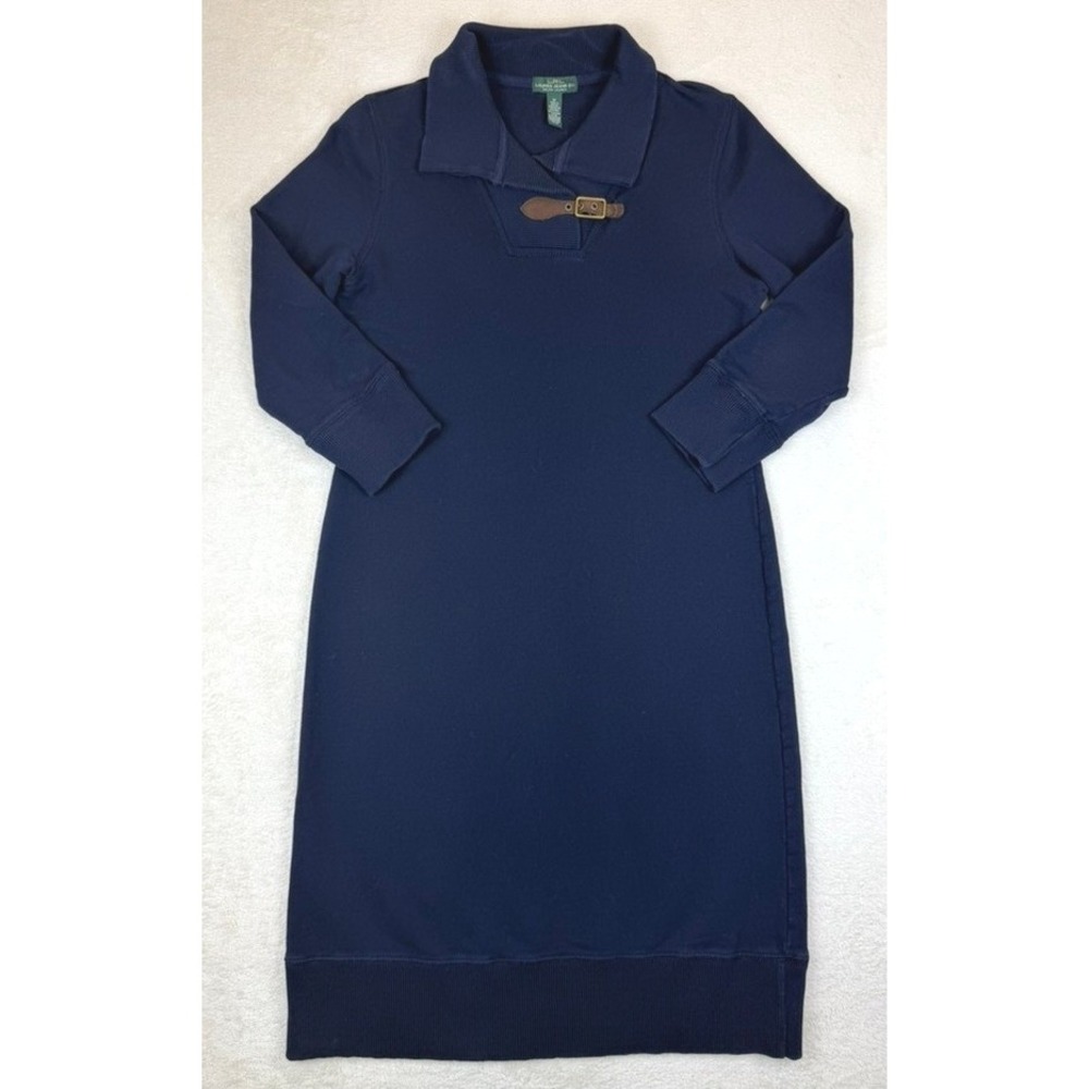 Lauren Ralph Lauren Navy Blue Buckle Collar French Terry Sweatshirt Dress Medium